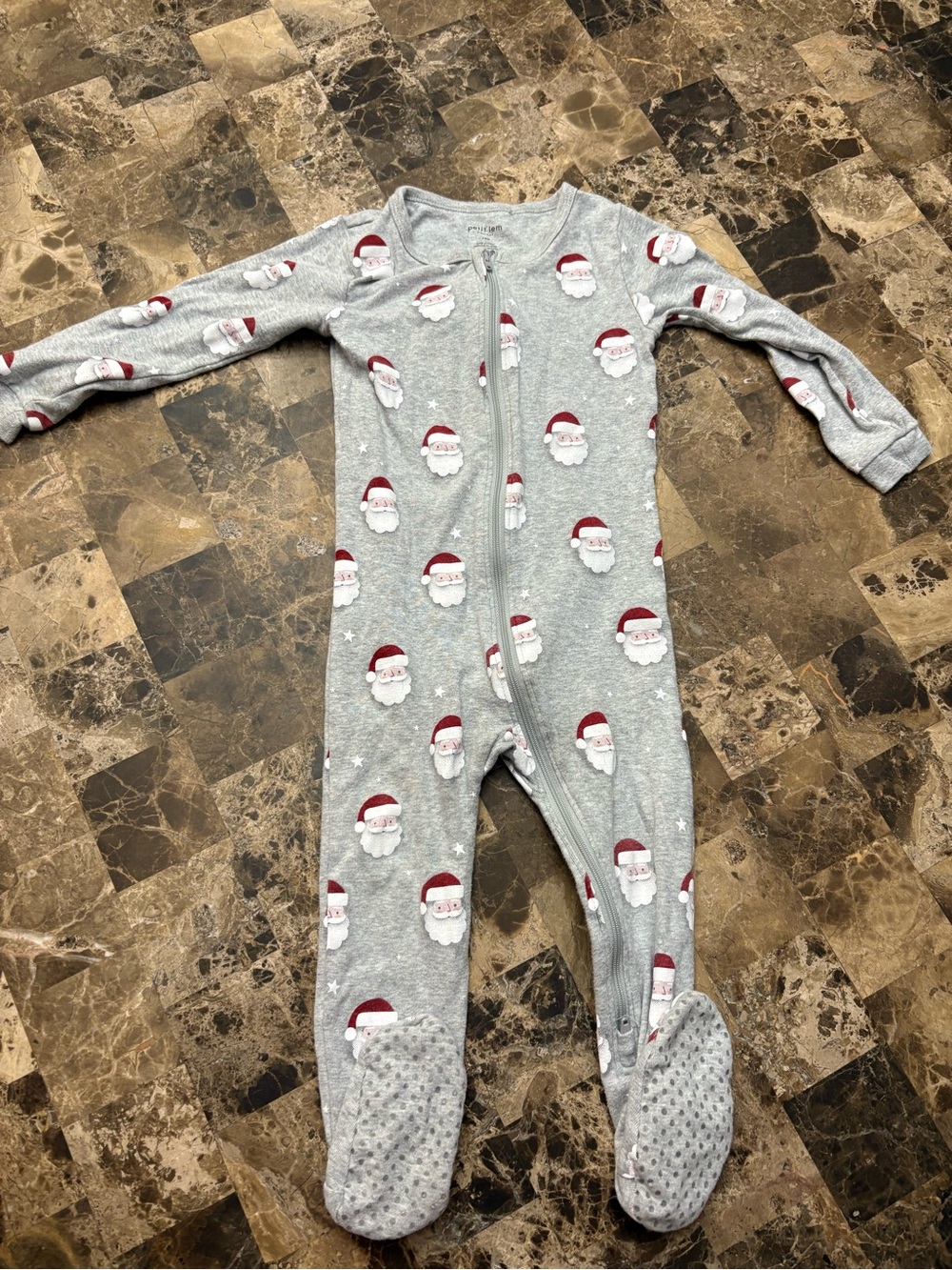 Petit Lem Gray Santa Print Footed Pajamas unisex 24 months